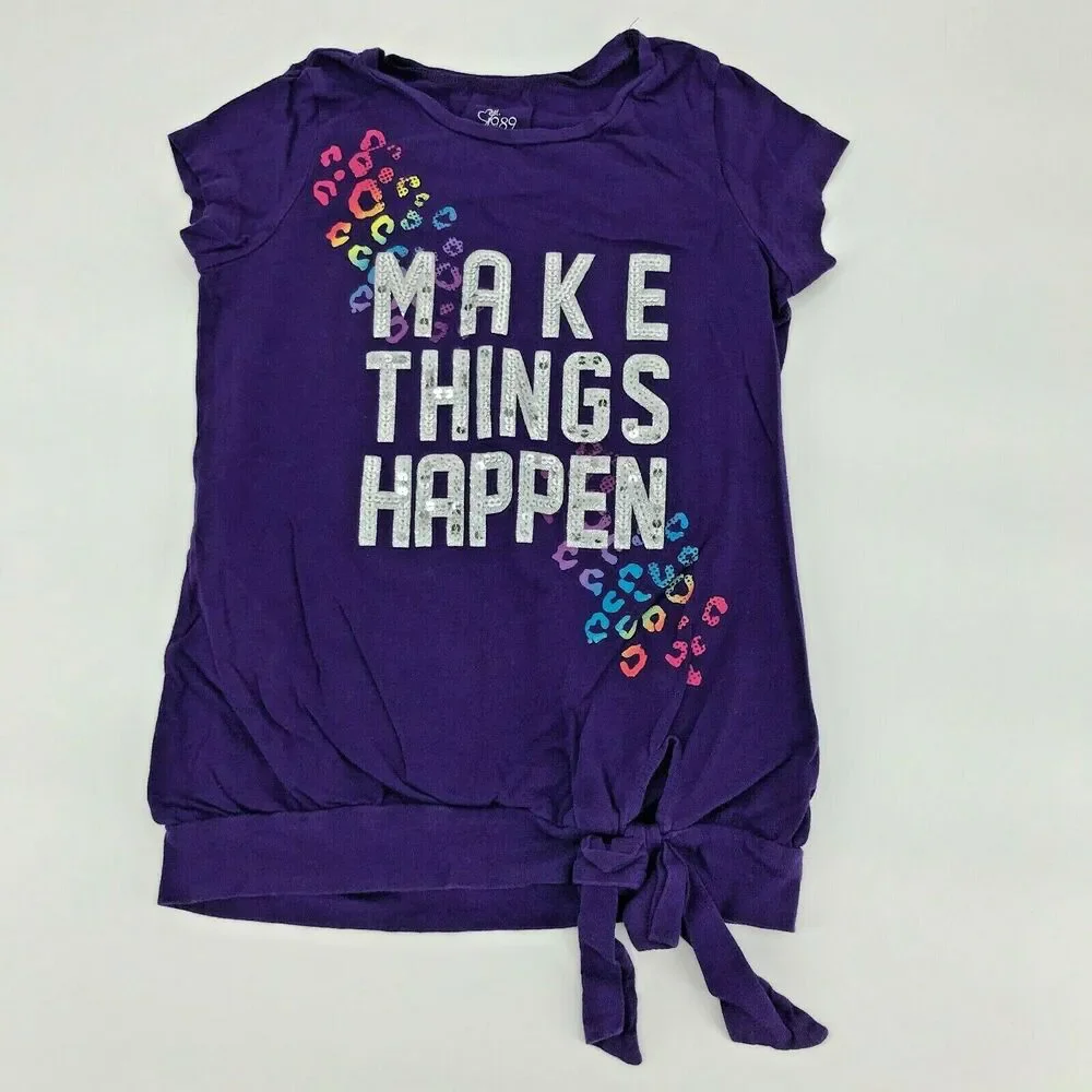 Children’s Place Girls Shirt Make Things Happen Floral Tie Hem Size Small 5/6